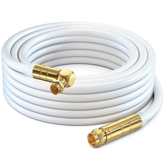 Maximm RG6 COAXIAL Cable with Angled Connector - Quad Shielded, 10ft White Non-Oxygen Copper Cable Wire for TV, Internet