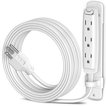 Maximm Straight Plug Extension Cord 10 ft Multi 3-Outlet Power Cord with Mounting Bracket, Grounded 16 AWG UL Certified, White