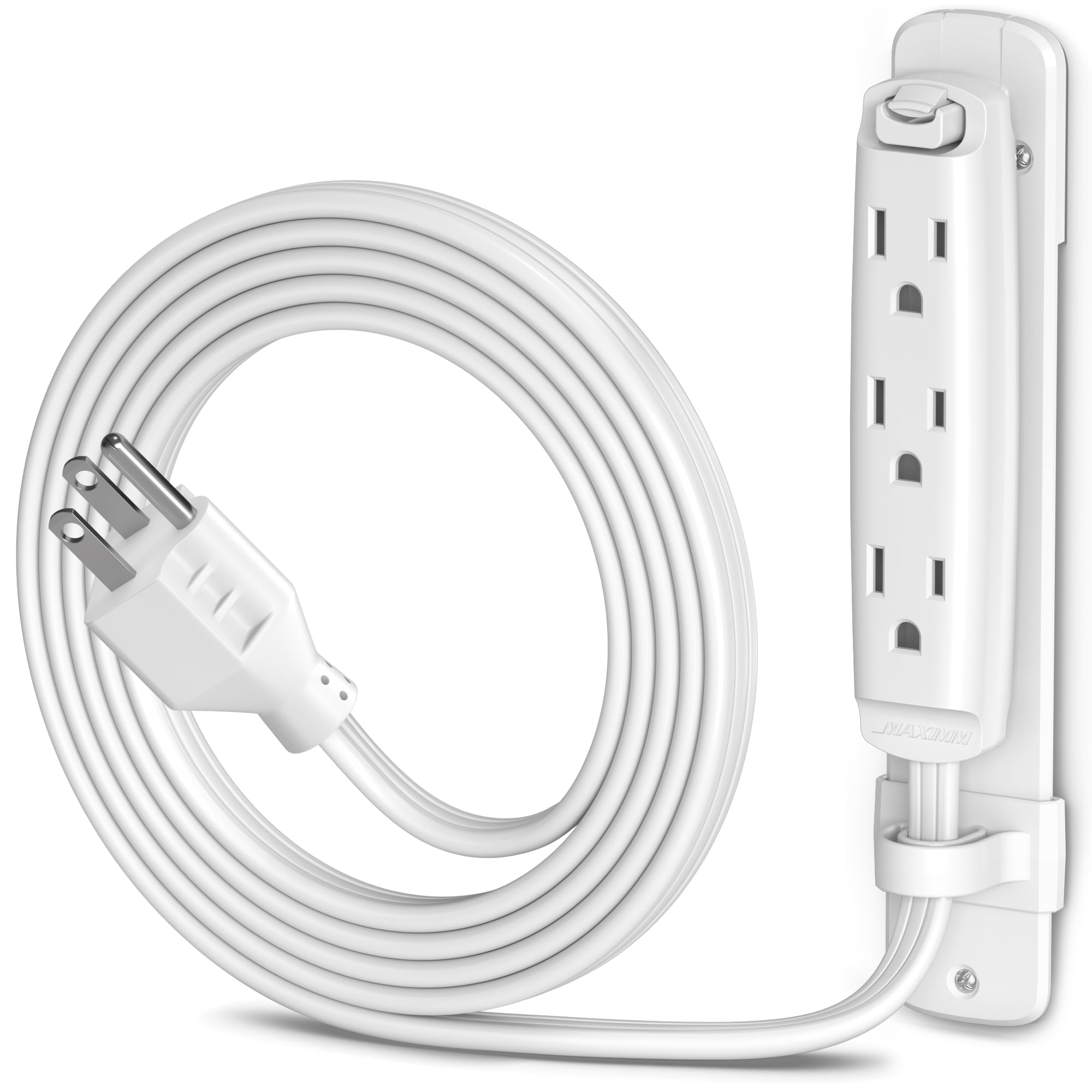Maximm Straight Plug Extension Cord 4 ft Multi 3-Outlet Power Cord with Mounting Bracket, Grounded 16 AWG UL Certified, White