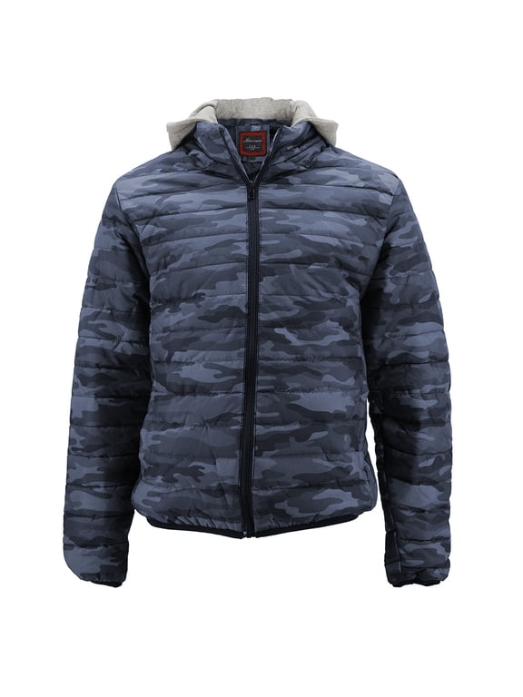 Men's BAH BAH Removable Hood Camouflage Print Puffer Jacket D Grey L