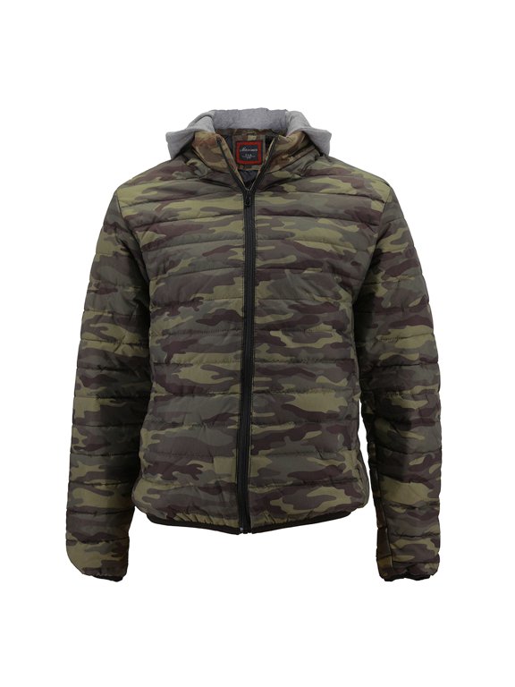 Men's BAH BAH Removable Hood Camouflage Print Puffer Jacket Green L