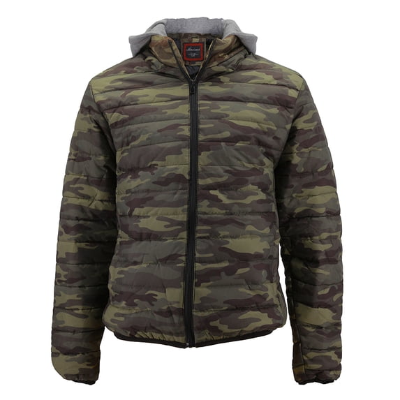 Maximos Men's BAH BAH Removable Hood Camouflage Print Puffer Jacket Green M