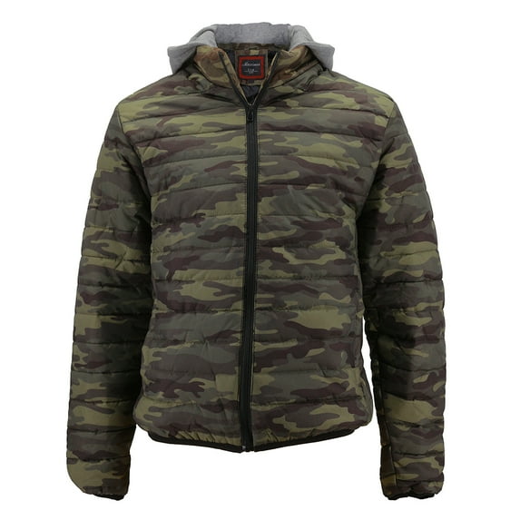 Maximos Men's BAH BAH Removable Hood Camouflage Print Puffer Jacket Green S