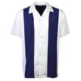 thumbnail image 1 of Maximos Men's Bowling Shirt Retro Button-Up Short Sleeved Striped Color Block Royal - White L, 1 of 2
