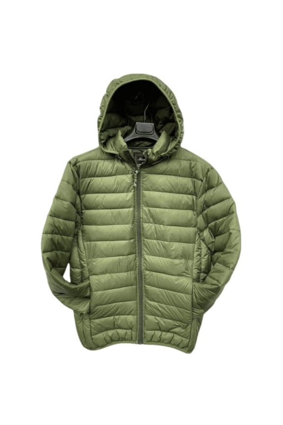 Men's Coat Slim Fit Lightweight Zip Insulated Puffer Hooded Jacket, Green, S