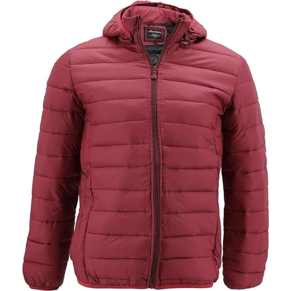 Maximos Men's Coat Slim Fit Lightweight Zip Insulated Puffer Hooded Jacket, Red, XL