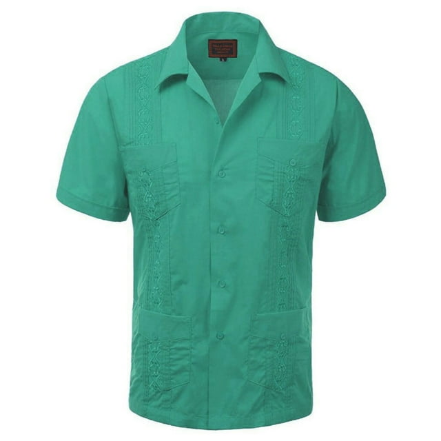 Maximos Men's Guayabera Summer Casual Cuban Beach Wedding Vacation Short Sleeve Button-Up Casual Dress Shirt Mint Green 4XL