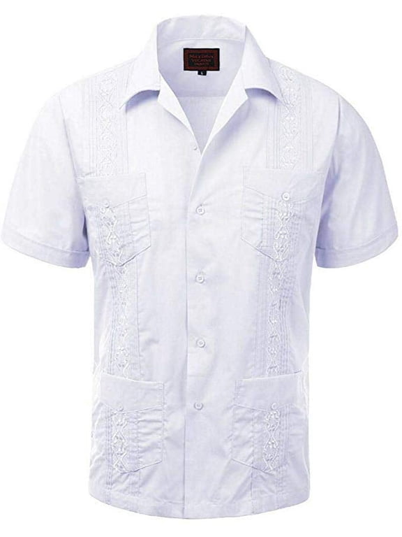 Men's Guayabera Summer Casual Cuban Beach Wedding Vacation Short Sleeve Button-Up Casual Dress Shirt 