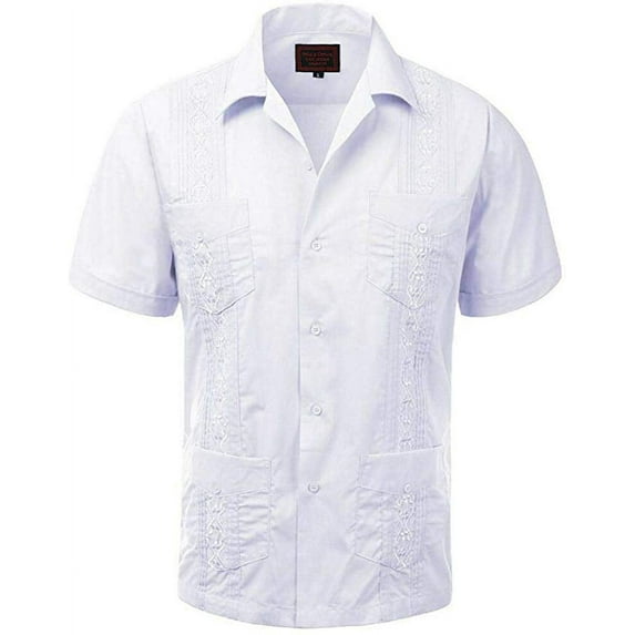 Maximos Men's Guayabera Summer Casual Cuban Beach Wedding Vacation Short Sleeve Button-Up Casual Dress Shirt 