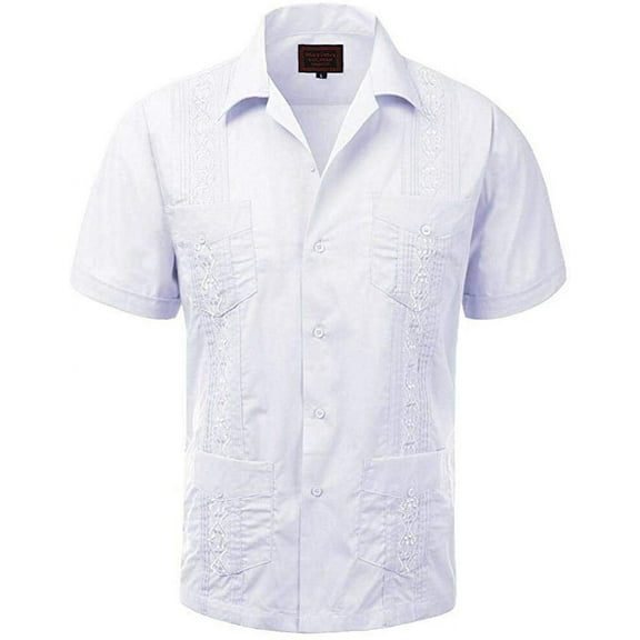 Maximos Men's Guayabera Summer Casual Cuban Beach Wedding Vacation Short Sleeve Button-Up Casual Dress Shirt
