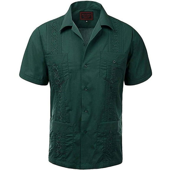 Maximos Men's Guayabera Summer Casual Cuban Beach Wedding Vacation Short Sleeve Button-Up Casual Dress Shirt