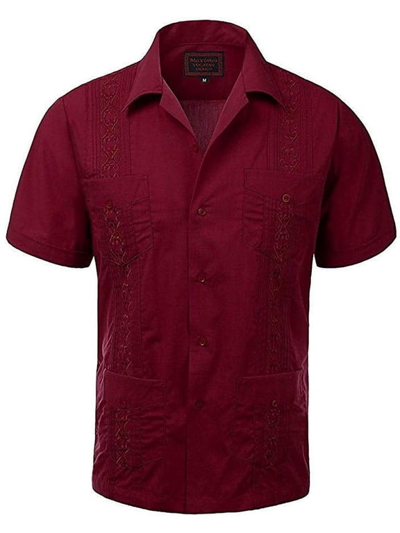 Men's Guayabera Summer Casual Cuban Beach Wedding Vacation Short Sleeve Button-Up Casual Dress Shirt 