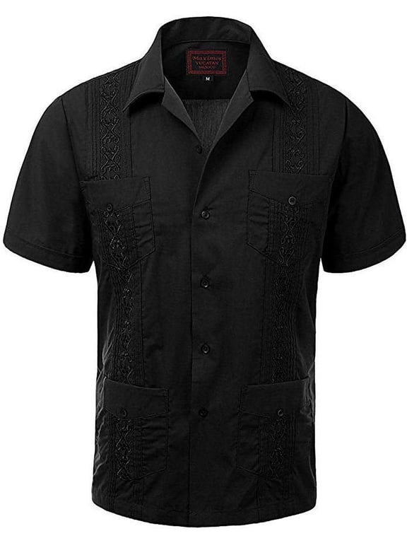 Men's Guayabera Summer Casual Cuban Beach Wedding Vacation Short Sleeve Button-Up Casual Dress Shirt 