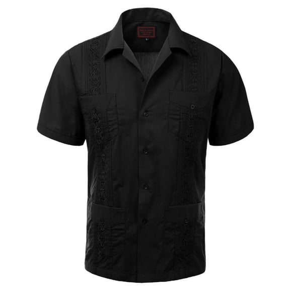 Maximos Men's Guayabera Summer Casual Cuban Beach Wedding Vacation Short Sleeve Button-up Casual Dress Shirt Black XL