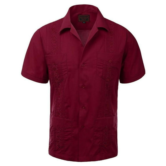 Men's Guayabera Summer Casual Cuban Beach Wedding Vacation Short Sleeve Button-Up Casual Dress Shirt