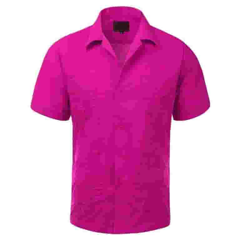 COOFANDY Men's Cuban Guayabera Shirt - Short Sleeve Summer Beach Button Down, Deep Pink XL