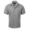 thumbnail image 1 of Maximos Men's Guayabera Summer Casual Cuban Beach Wedding Vacation Short Sleeve Button-up Casual Dress Shirt Gray 4XL, 1 of 16