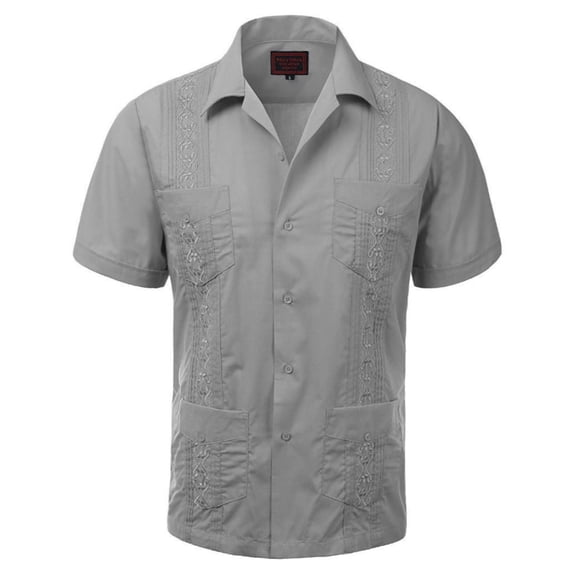Maximos Men's Guayabera Summer Casual Cuban Beach Wedding Vacation Short Sleeve Button-up Casual Dress Shirt Gray 4XL