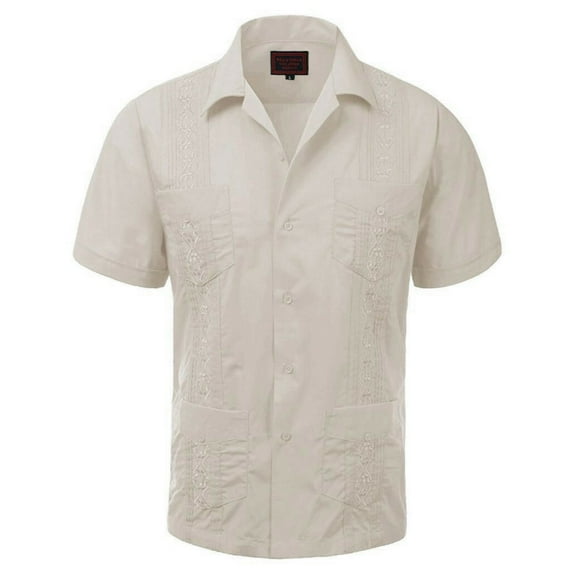Maximos Men's Guayabera Summer Casual Cuban Beach Wedding Vacation Short Sleeve Button-up Casual Dress Shirt Light Gray 2XL
