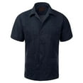 thumbnail image 1 of Maximos Men's Guayabera Summer Casual Cuban Beach Wedding Vacation Short Sleeve Button-up Casual Dress Shirt Navy L, 1 of 4
