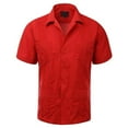 thumbnail image 1 of Maximos Men's Guayabera Summer Casual Cuban Beach Wedding Vacation Short Sleeve Button-up Casual Dress Shirt Red 3XL, 1 of 17