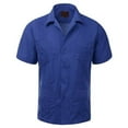 thumbnail image 1 of Maximos Men's Guayabera Summer Casual Cuban Beach Wedding Vacation Short Sleeve Button-up Casual Dress Shirt Royal Blue S, 1 of 17