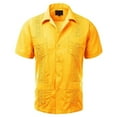 thumbnail image 1 of Maximos Men's Guayabera Summer Casual Cuban Beach Wedding Vacation Short Sleeve Button-up Casual Dress Shirt Yellow M, 1 of 1