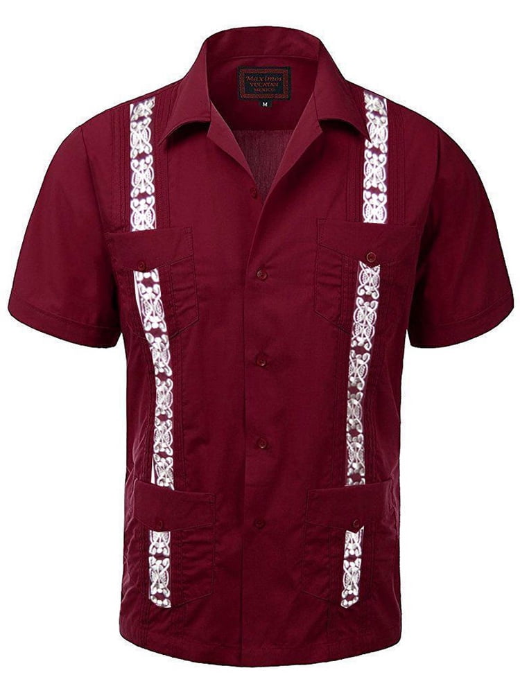 Maximos Men's Guayabera Two Tone Cuban Beach Wedding Short Sleeve