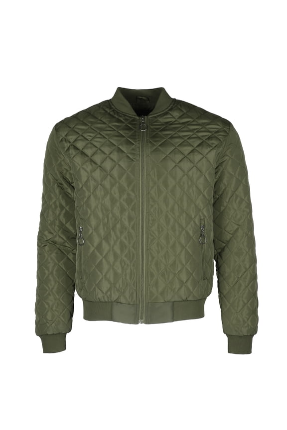 Men's Jason Zip Up Front Pocket Quilted Bomber Jacket Olive L