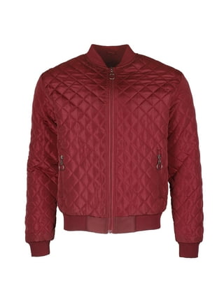 Men Red Genuine Leather Jacket with Black Diamond Quilted