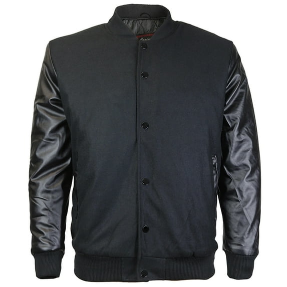 Maximos Men's LMJ Snap Button Front Classic Varsity Jacket Black S