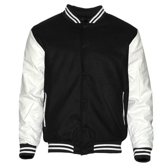 Maximos Men's LMJ Snap Button Front Classic Varsity Jacket Black White 2XL