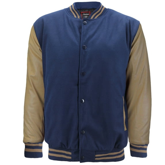 Maximos Men's LMJ Snap Button Front Classic Varsity Jacket Blue Khaki 4XL