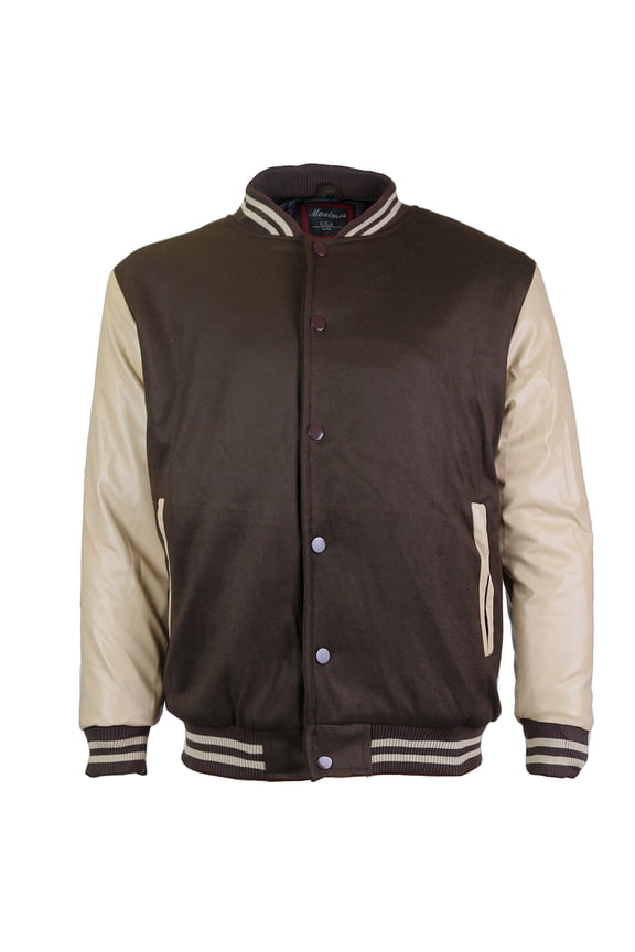 Men's LMJ Snap Button Front Classic Varsity Jacket Brown Khaki 2XL