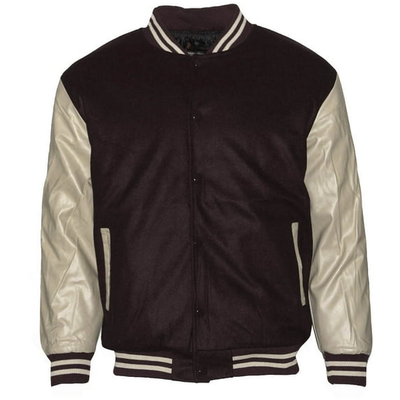 Maximos Men's LMJ Snap Button Front Classic Varsity Jacket Brown Khaki L