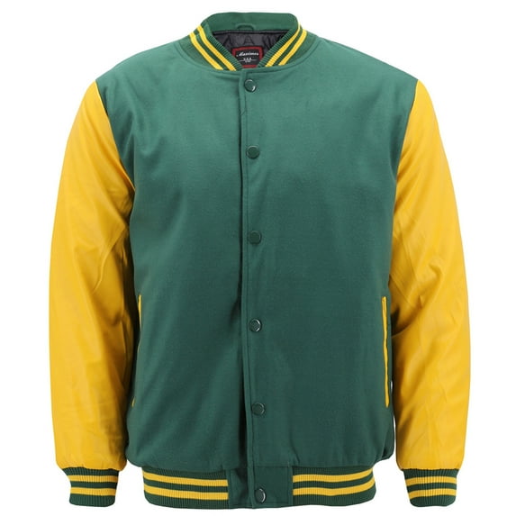 Maximos Men's LMJ Snap Button Front Classic Varsity Jacket Green Yellow XL