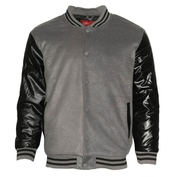 Maximos Men's LMJ Snap Button Front Classic Varsity Jacket Grey Black 2XL