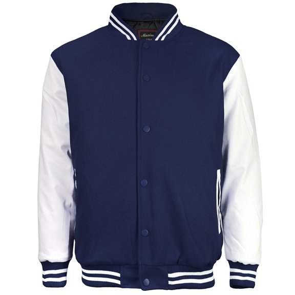 Maximos Men's LMJ Snap Button Front Classic Varsity Jacket Navy White L