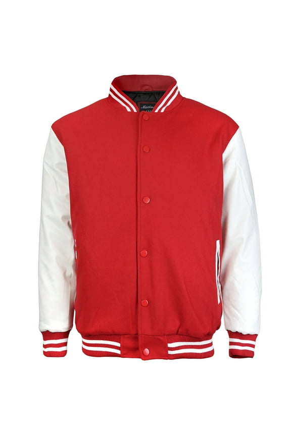 Men's LMJ Snap Button Front Classic Varsity Jacket Red White 3XL