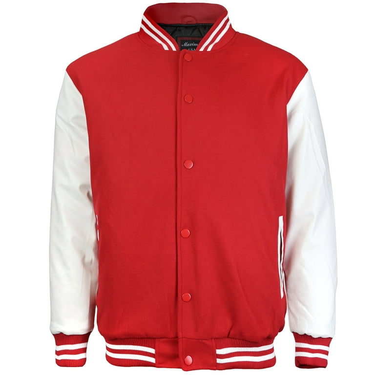 Maximos Men's LMJ Snap Button Front Classic Varsity Jacket Red White M
