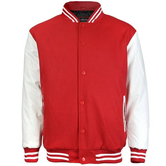 Maximos Men's LMJ Snap Button Front Classic Varsity Jacket Red White S