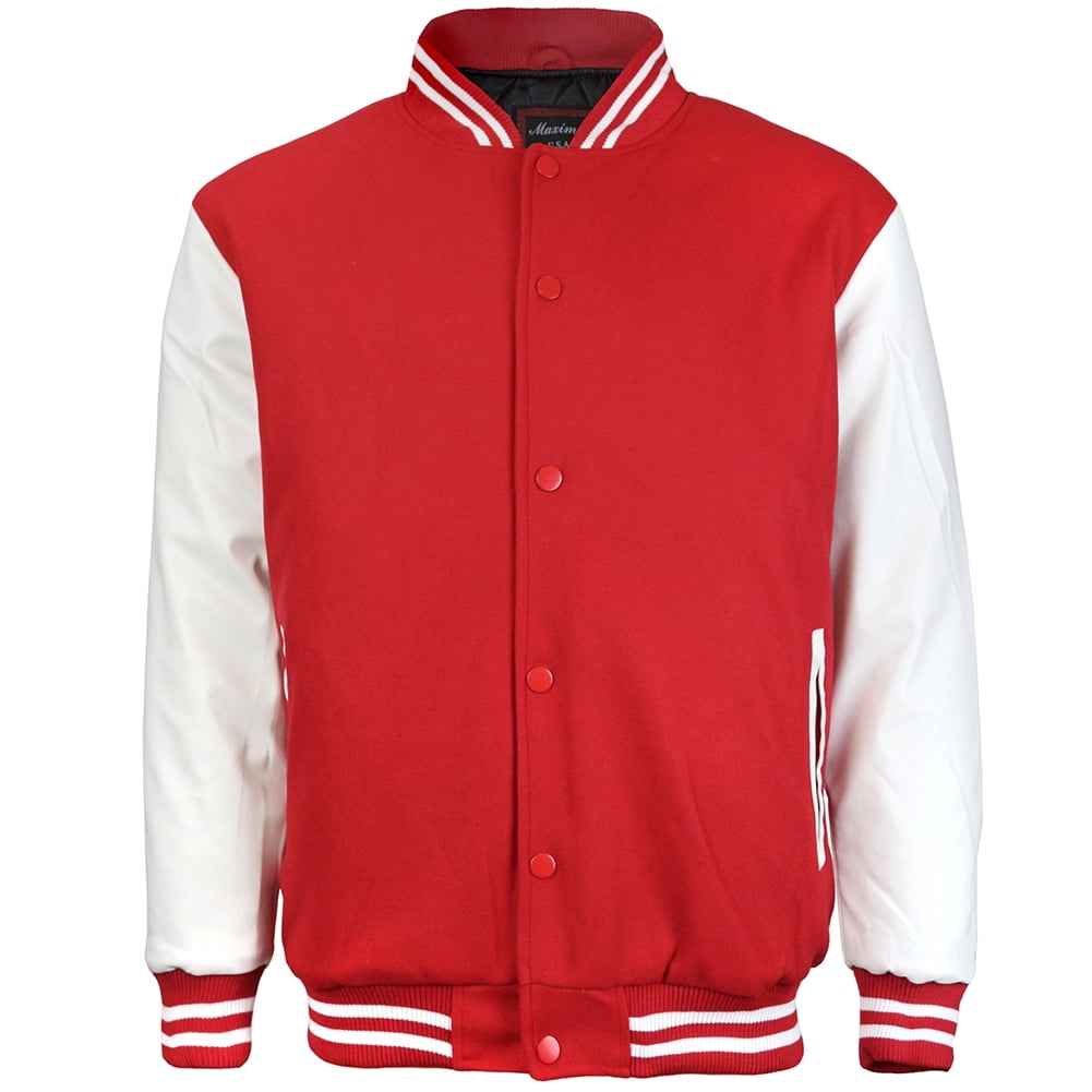 Men's Collared Varsity Jacket - Red/White / XL | mnml