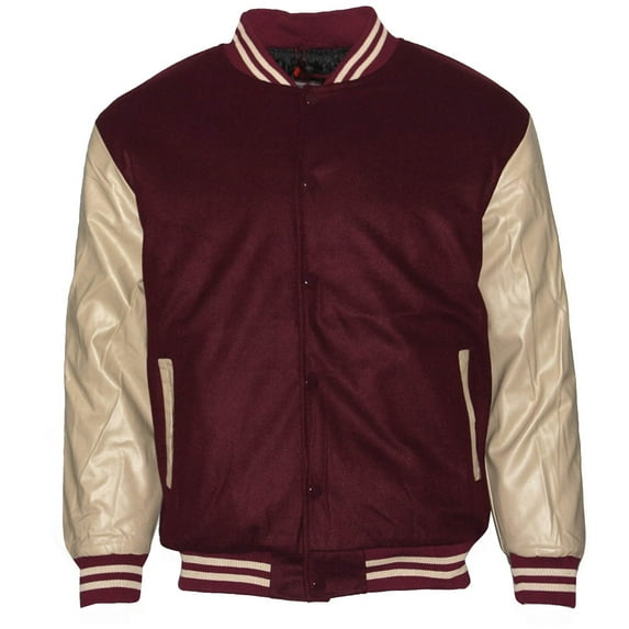 Maximos Men's LMJ Snap Button Front Classic Varsity Jacket Wine Khaki S