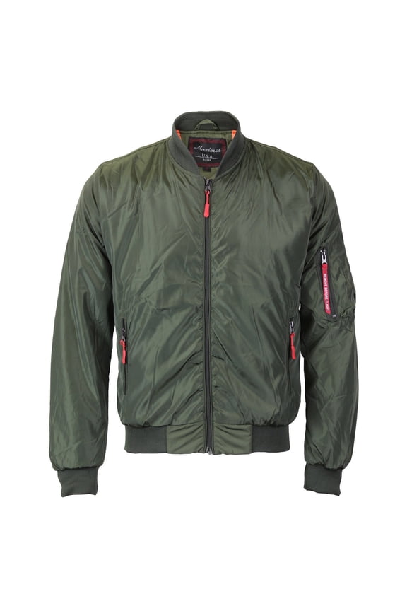 Maximos Men's Lightweight Water Resistant Reversible Flight Bomber Jacket (Green,L)