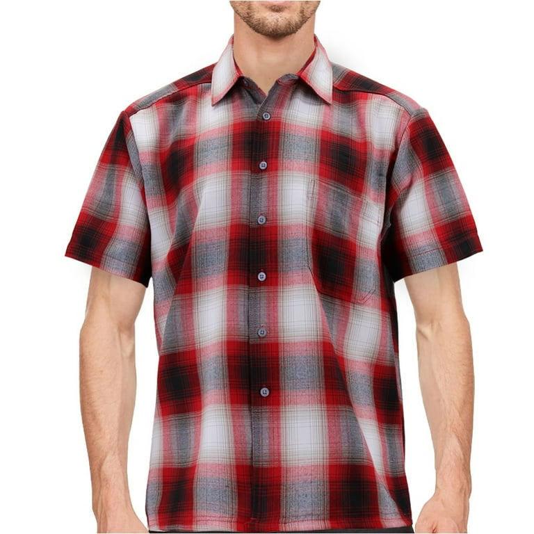 Maximos Men's Plaid Shirt Short Sleeve Classic Western Full Button