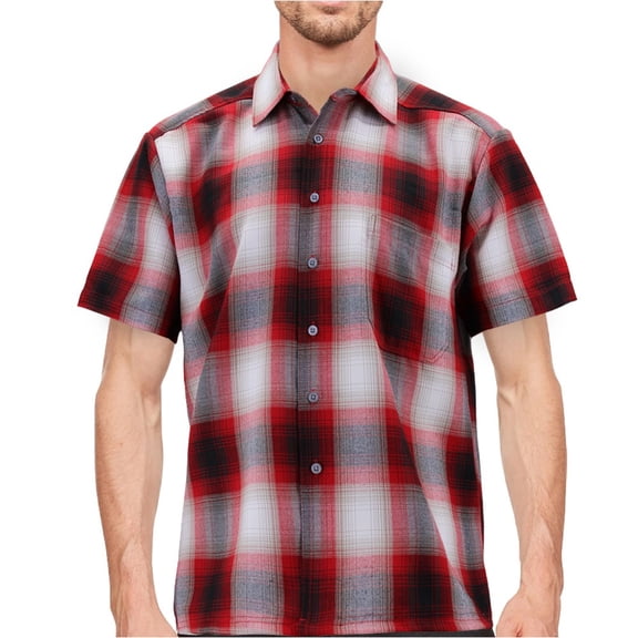 Maximos Men's Plaid Shirt Short Sleeve Classic Western Full Button Down Shirt, Red/Black/White, 3XL
