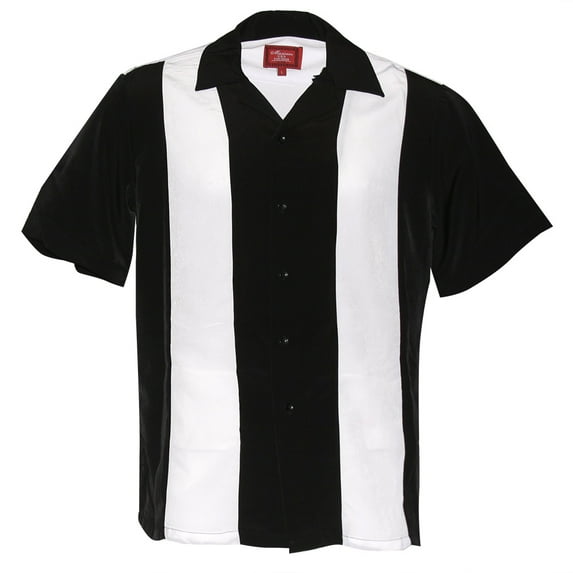 Maximos Men's Retro Classic Two Tone Bowling Shirt Black White 2XL