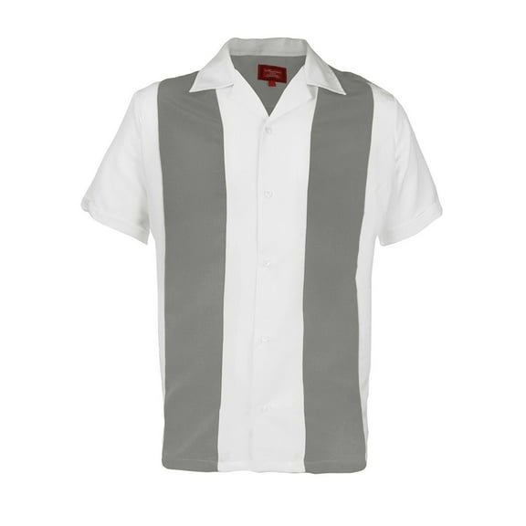 Maximos Men's Retro Classic Two Tone Bowling Shirt Light Gray White L