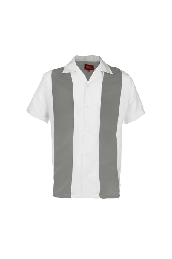 Men's Retro Classic Two Tone Bowling Shirt Light Gray White L