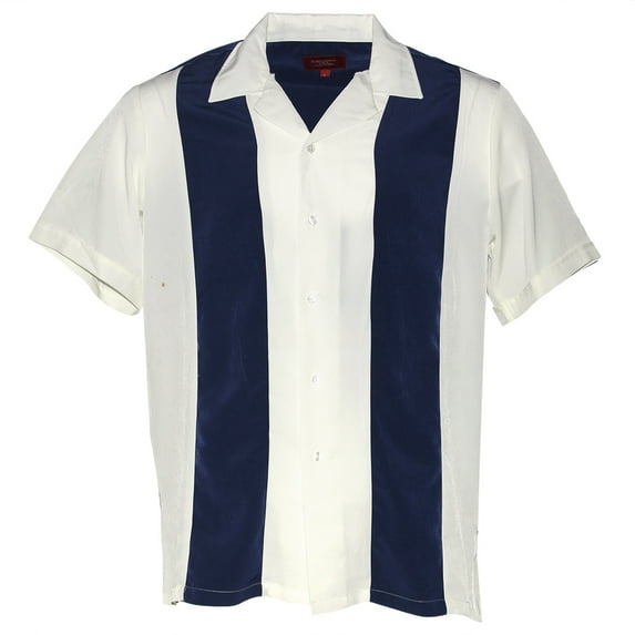 Maximos Men's Retro Classic Two Tone Bowling Shirt White Royal Blue 5XL